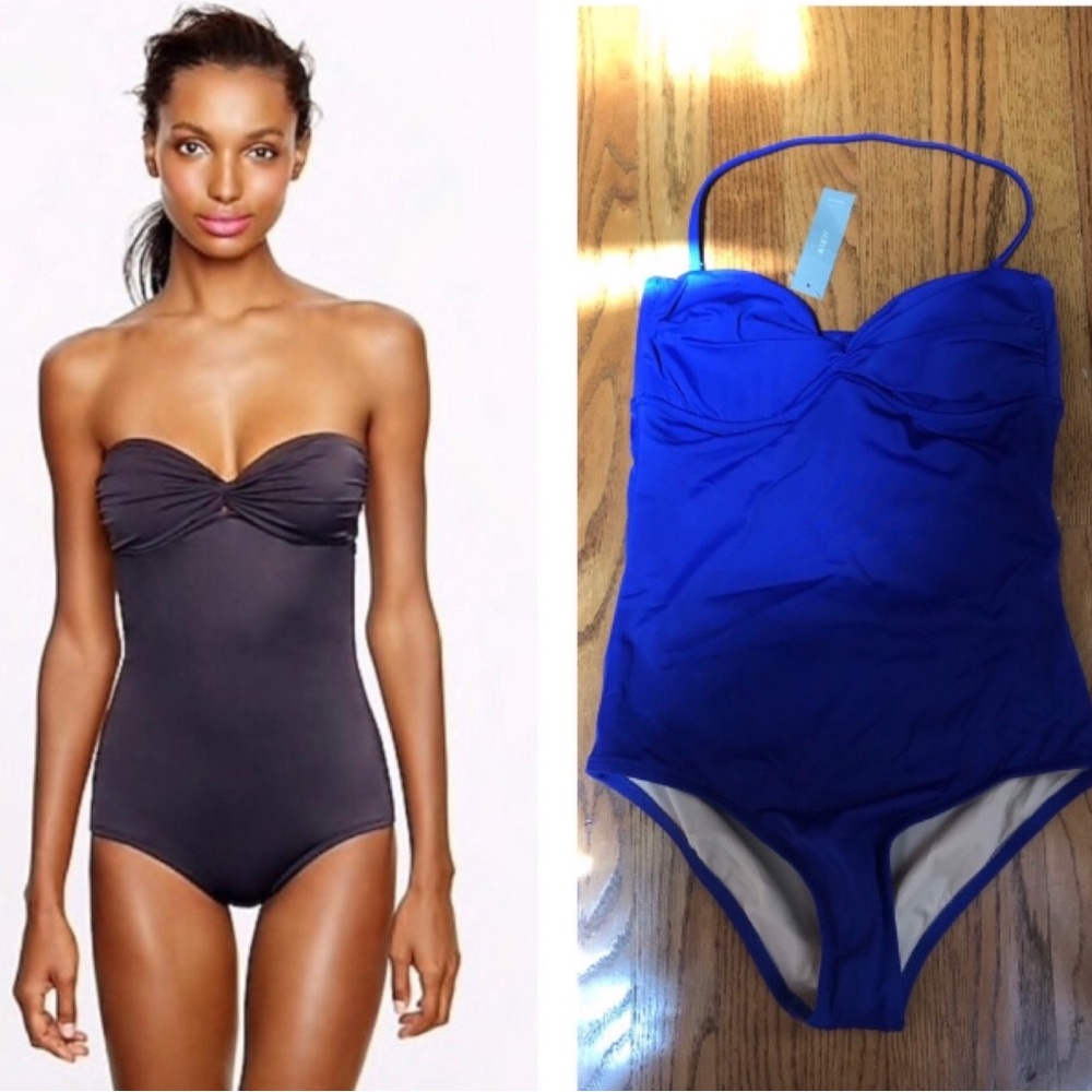 J Crew Blue Bandeau Twist Front One Piece Bathing Suit